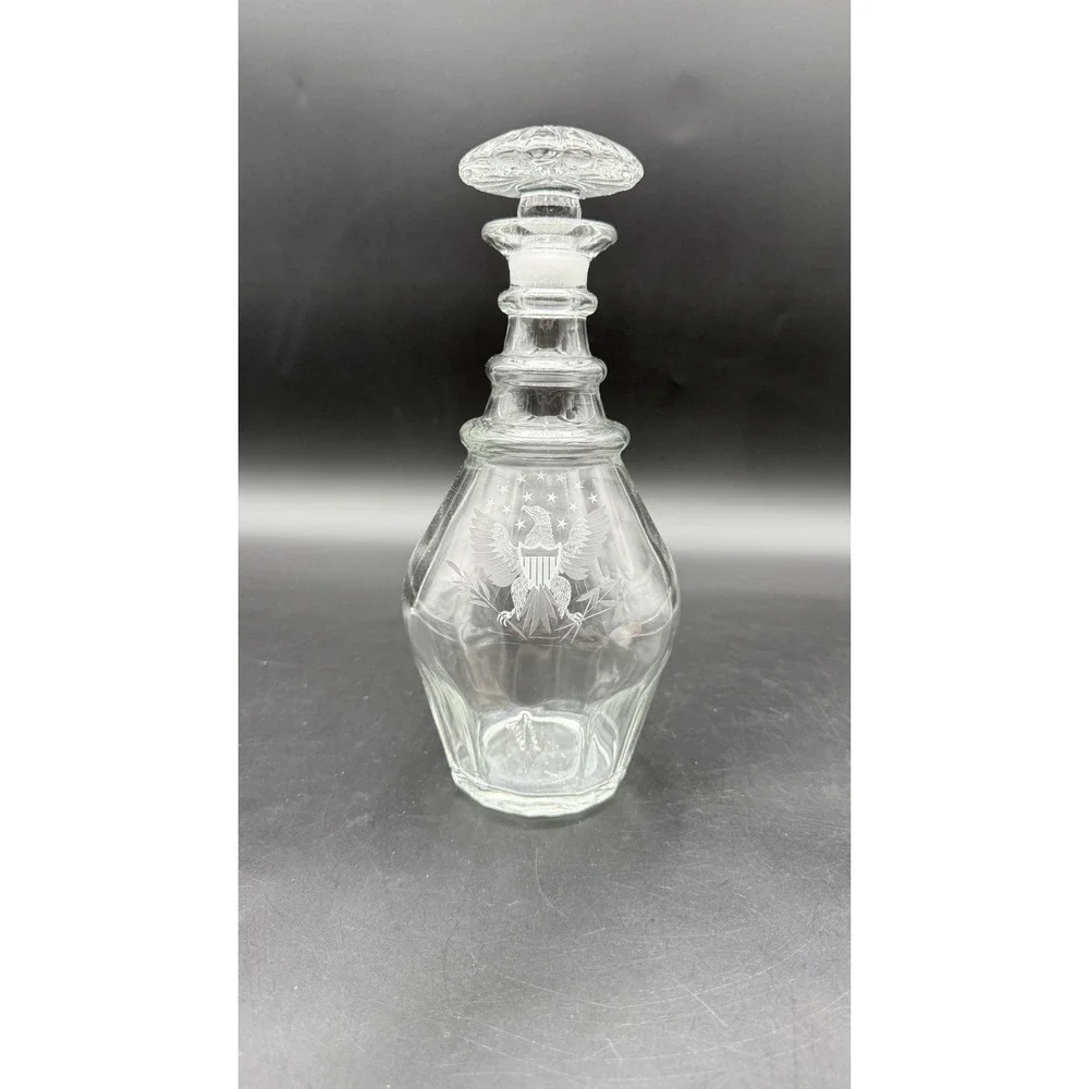 Vintage 1776 -1976 Bicentennial Clear Glass Decanter. Etched American Eagle
